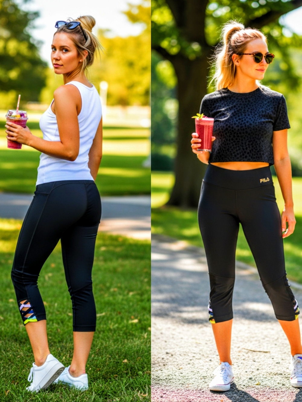 Fila Black Women's Crop Athletic Leggings with Accent Trim